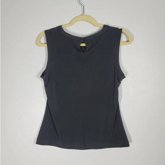 Karl Lagerfeld Paris Foldover Top Size S Crew Neck Sleeveless Stretch Tank Black - Picture 3 of 6